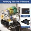 2-Tier Large Dish Drying Rack for Kitchen Counter with Drainboard and Cutlery Holder, 2 Tier Dish Drying Rack, Black,16.54" D x 11.81" W x 17.71" H