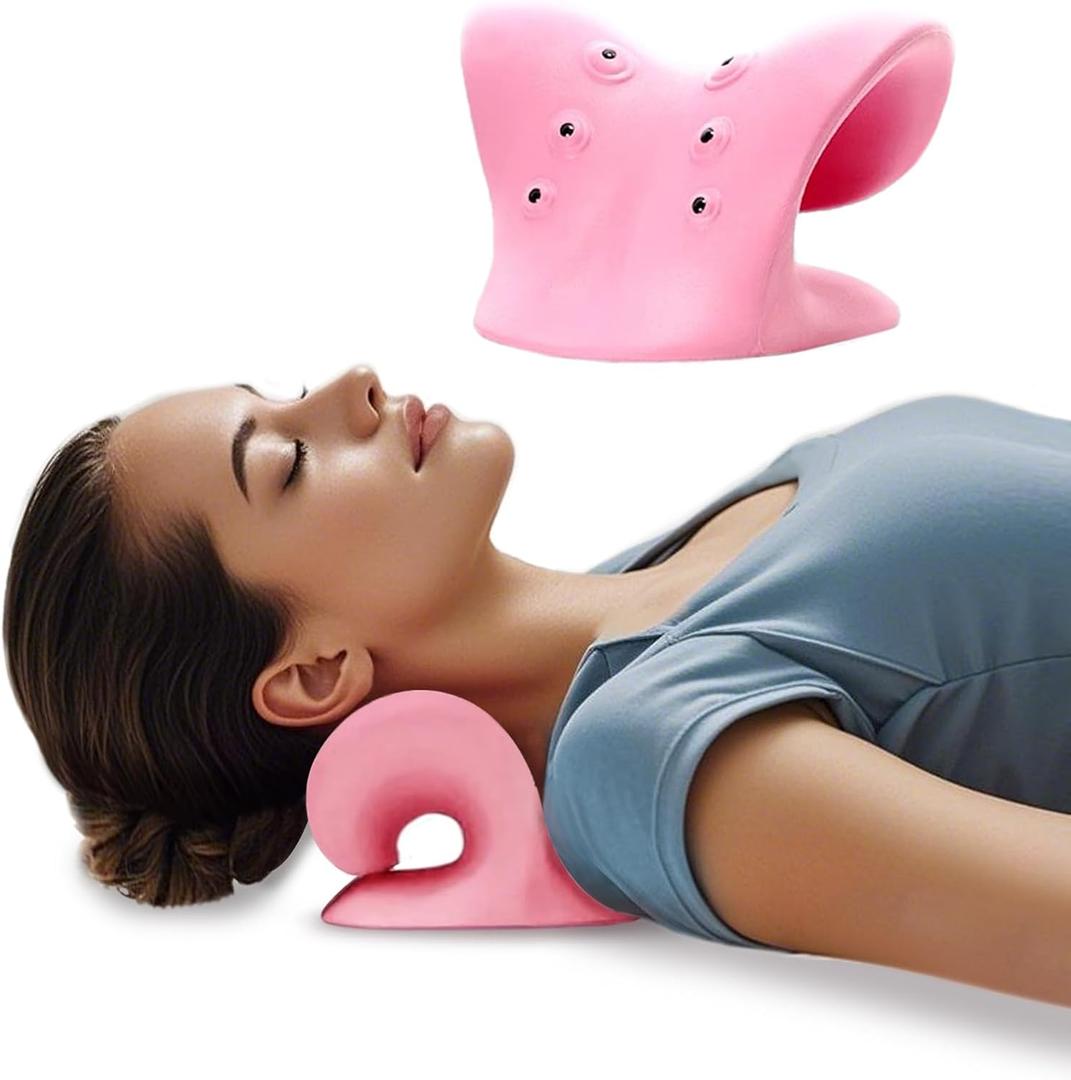 Neck Stretcher with Magnetic Therapy Acupressure for Pain Relief, Neck and Shoulder Relaxer, Chiropractic Pillow, Restore Neck Curve (Pink)