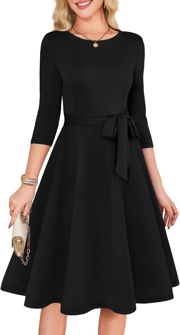 RUMIA Women's Cocktail Dresses 3/4 Sleeve Vintage Wedding Guest Dress (XL, black)