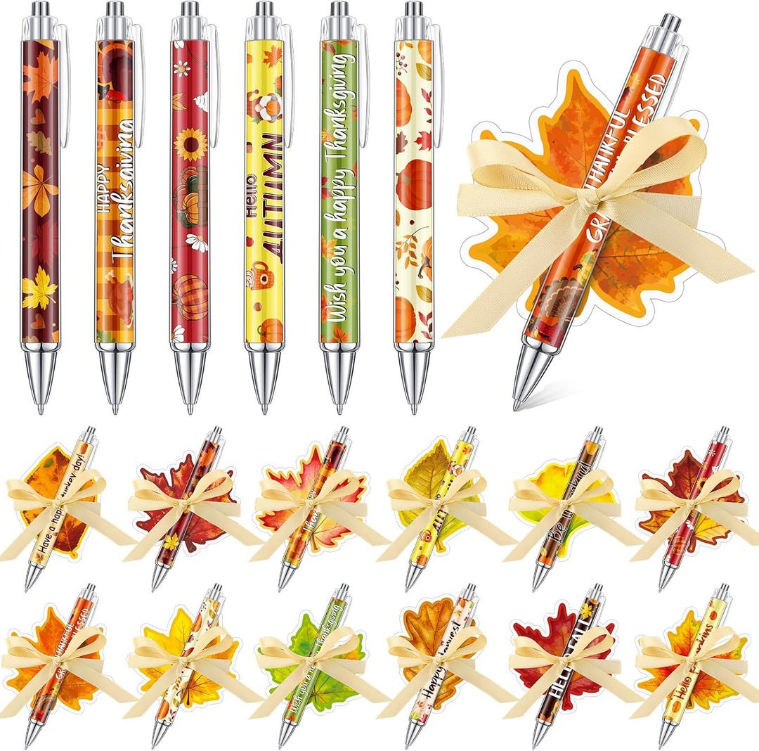 96 Pcs Thanksgiving Sticky Notes and Pens Set, 48 Thanksgiving Notepads 48 Fall Ballpoint Pens - Maple Leaf Note Pads Fall Autumn Party Favor for Coworker Gift School Classroom Office Supplies