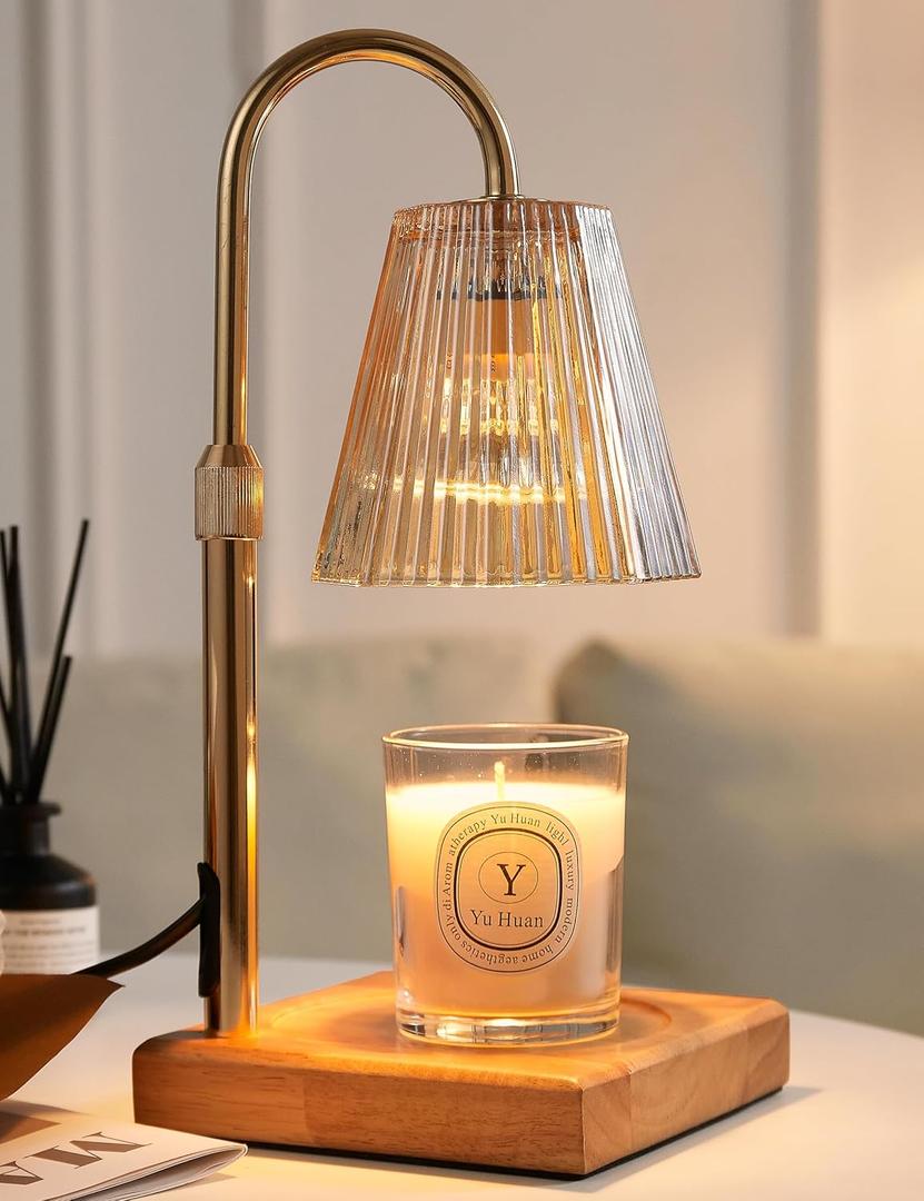 Candle Warmer Lamp with Timer, Dimmable Candle Warmer for Home Decor, Birthday Gifts for Women Mom, Adjustable Height Wax Melt Warmer with 2 Bulbs (Gold)
