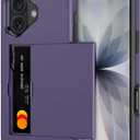 2 x SAMONPOW for iPhone 17 Phone Case with Card Holder iPhone 17 Wallet Case 6.3 inch Heavy Duty Protective Shockproof Dual Layer Hidden Card Slot Slim Cover for Women Men, Gray Purple