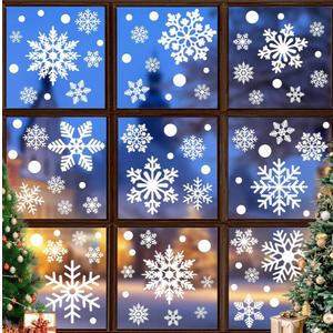 116PCS Christmas Decorations, 9 Sheets Christmas Window Clings, Snowflake Window Clings Decals, Double Sided Xmas Snowflake Decal Stickers for Winter Holiday Home Indoor Decorations Decor Supplies