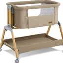 Jimglo 3 in 1 Baby Bassinet, Rocking Bassinets with Comfy Mattress and Wheels, Adjustable Height Bassinet Bedside Sleeper, Easy Folding Portable Crib for Newborn (Khaki)
