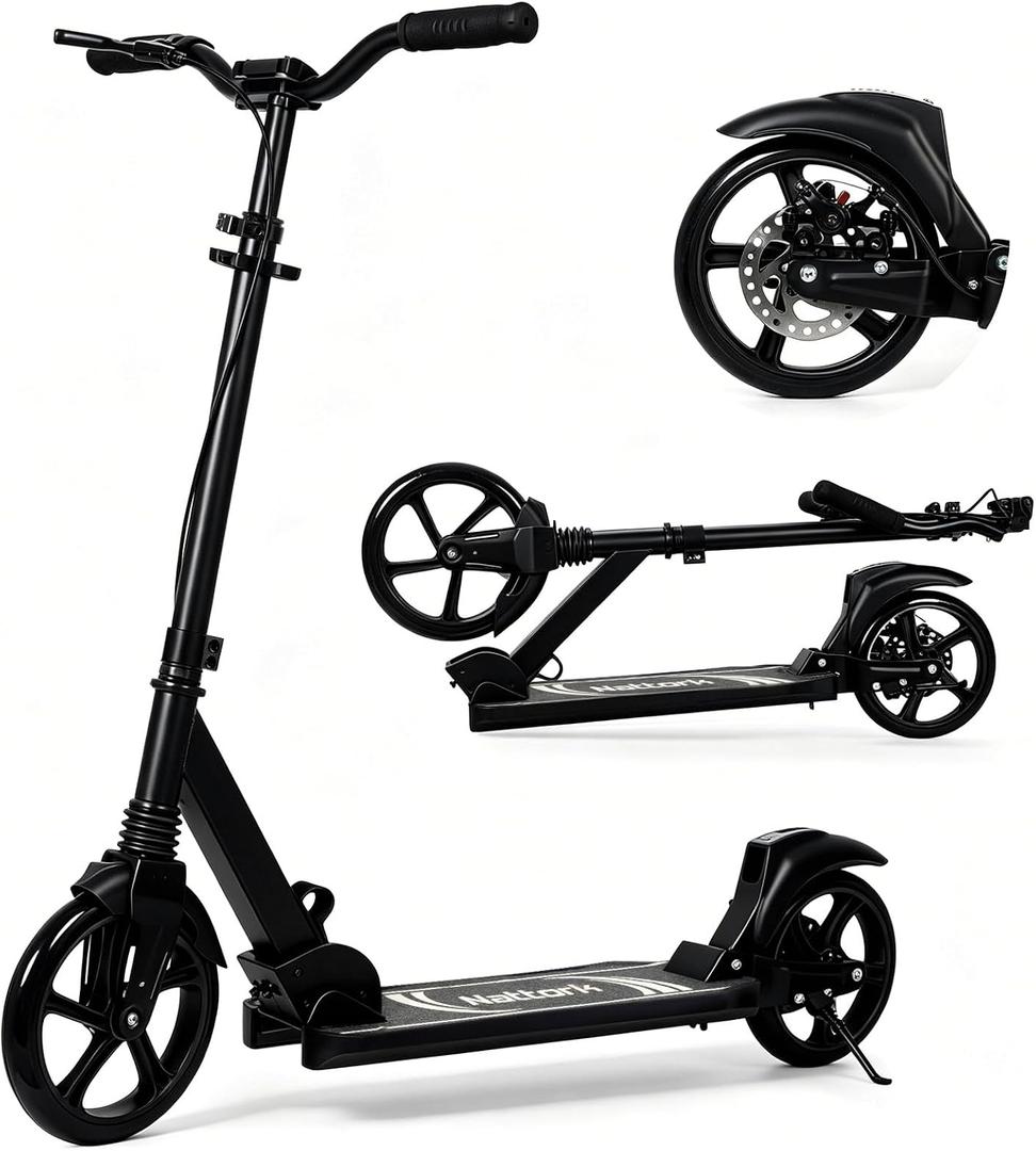 Nattork Adult Teens Kick Scooter – 240LBS Capacity,Dual Brakes & Front Shock Absorber,230mm Wheels,Adjustable Handlebar, for Men Women Outdoor