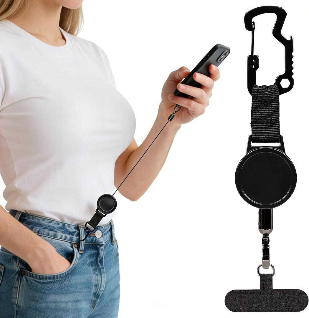 Anti-theft Phone Tether - Universal Phone Lanyard Retractable Steel Line Cellphone Strap,Phone Leash with Locking Carabiner and Metal 360 Tether Tab for Outdoor Hiking Climbing Fishing