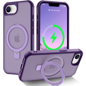 Hocase for iPhone 16e Case, with Magnetic Ring Stand [Compatible with MagSafe] [Military Grade Protection] Slim Shockproof Translucent Protective Phone Case - Purple