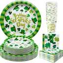 St Patricks Day Party Decorations Set Serve 24, St Patricks Day Party Supplies Kit Includes Green Shamrocks Disposable Dinner Plates, Dessert Plates, Napkins, Cups for Green Irish Party Decorations