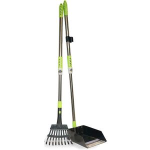 Aluminum Telescoping Metal Handled Poop Tray with Rake Sturdy Lightweight Pooper Scooper Extends 43" Long Scoop Great for Large & Small Dogs (2154)