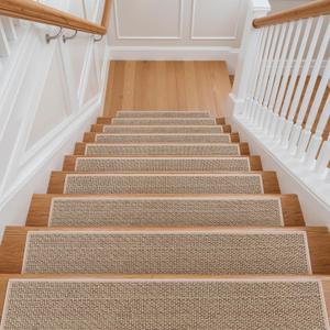 Stair Treads Non Slip, 15PCS 8"x30" Washable Carpet Stair Treads for Wooden Steps, Self-adhesive Anti-slip Backing Peel and Stick Stair Runner, Indoor Staircase Step Treads for Kids Elders Dog (8"x30", Tan)