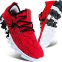 Boys Girls Running Tennis Shoes Kids Sneakers Non Slip Breathable Strap Athletic Sports Shoes, Red/White, 1 Little Kid