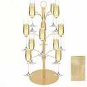 Cocktail Tree Stand for Party, Metal Drink Tower with 3 Tier 12 Holders, Bar Drinks Tree Display Wine Glasses Holder Suitable for Champagne Cocktails Martini at Christmas Weddings Bridal Shower (Gold)