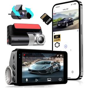4K Dash Cam Front and Rear, G-Sensor, Free 64GB Card Included, 5.8GHz WiFi with Dash Camera for Cars, Time-Lapse Recording, 3" HD IPS, 24H Parking Mode,Night Vision
