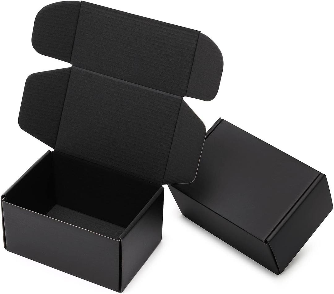 Mcfleet 6x4x3 Small Black Shipping Boxes - 24 Pack Corrugated Cardboard Mailing Box Packaging for Small Business - Tab Locking Literature Mailer Flat Empty Gift Packing Supplies