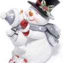 Hodao Christmas Snowman Figurine with Red Scarf Joyful Holding Small Snowman Decorations, Cozy Festival Home Decor for Fireplace, Tabletop, and Living Room (Grey) (Gray)