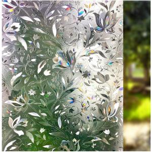 LEMON CLOUD Window Film, Decorative Window Privacy Film, 3D Stained Glass Window Sticker,Anti-UV Sun Blocker Heat Control for Home(Rainbow Tulip Design,23.6 x 157.4 inches)