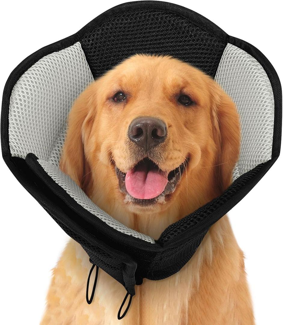 SUNFURA Dog Cones for Large Dogs, Soft Pet Cone Stop Licking After Surgery, Adjustable Pet E-Collar Alternative for Wound Healing, Black X-Large