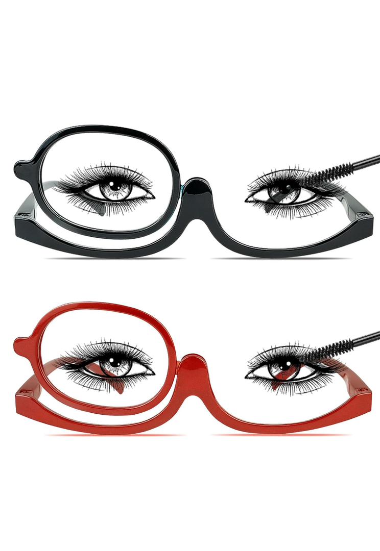 2 Pack Makeup Reading Glasses for Women Magnifying Flip Down Cosmetic Readers with Spring Hinge +2,75