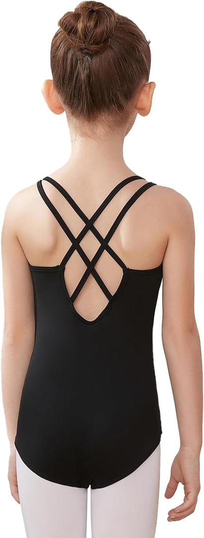 HIPPOSEUS Girls Toddler Double Strap Camisole Leotard Ballet Dance Leotards For Girls, LYSL02-Real Black, 7-8Years