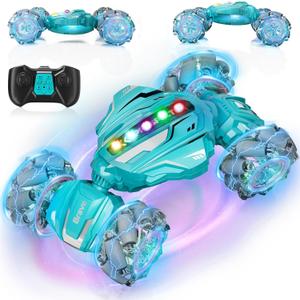 Gesture Sensing RC Stunt Car, Boys Toys Age 6-12, 4WD Hand Controlled Remote Control Car with Light & Music, 360Rotation Christmas Birthday Gift for Boys Girls Age 6 7 8 9 10 11+(Lagon Blue)