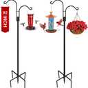 XDW-GIFTS Double Shepherds Hooks for Outdoor, 2-Pack Heavy Duty Garden Pole for Hanging Bird Feeder, Plant Baskets, Solar Light Lanterns, Garden Plant Hanger Stands with 5 Base Prongs (92 Inch)