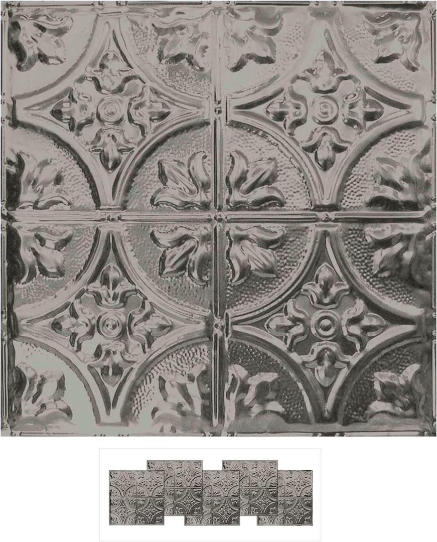 American Tin Ceilings [5-Pack Kit] Nail-Up Metal Tiles in Pattern #2 Nail-Up and Color Unfinished. 24" x 24" [20 sq ft] Genuine Tin | Made in The USA | Model: n-p02-raw