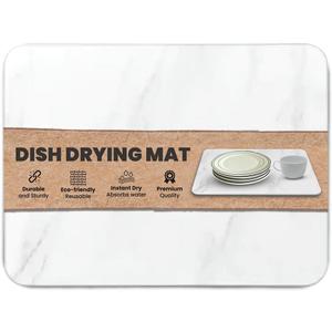 Dish Drying Mat Kitchen Counter- Diatomaceous Earth Dish Drying Mat - Super-Absorbent Pad - Dish Pad Drying Dish Drainer Mat - with poses glass (Stone Color) Measurements: 11 x 15 x 0.36 inches