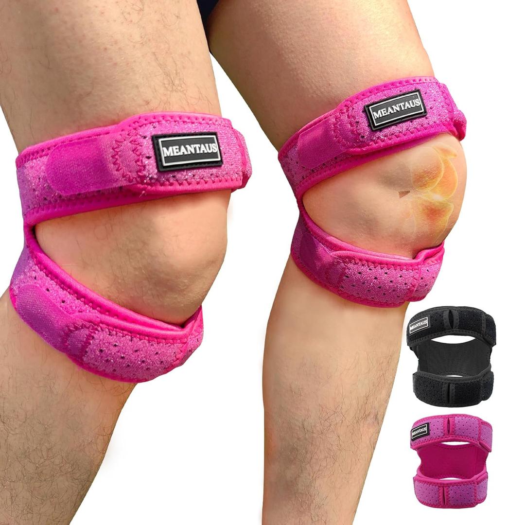 Dual Patella Strap - Double-Strap Open Patella Knee Support, Breathable & Stable Design (2-Pack,Pink, Size M)