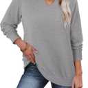 StunShow Women Sweatshirts Long Sleeve Shirts V Neck Casual Cute Loose Fit Lightweight Pullover Tops
