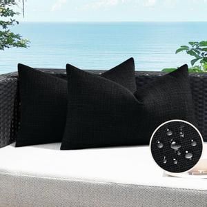 Artscope Outdoor Waterproof Throw Pillow Covers 16x24 Inch Decorative Linen Outdoor Pillows Cushion Case for Patio Couch Sofa - Black