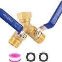 2 Way Garden Hose Splitter, Brass Water Hose Splitter, 3/4" GHT Thread Garden Hose Y Splitter, with Stainless Steel Long Handle, Full Flow Hose Splitter 2 Way Heavy Duty (Blue long handle)