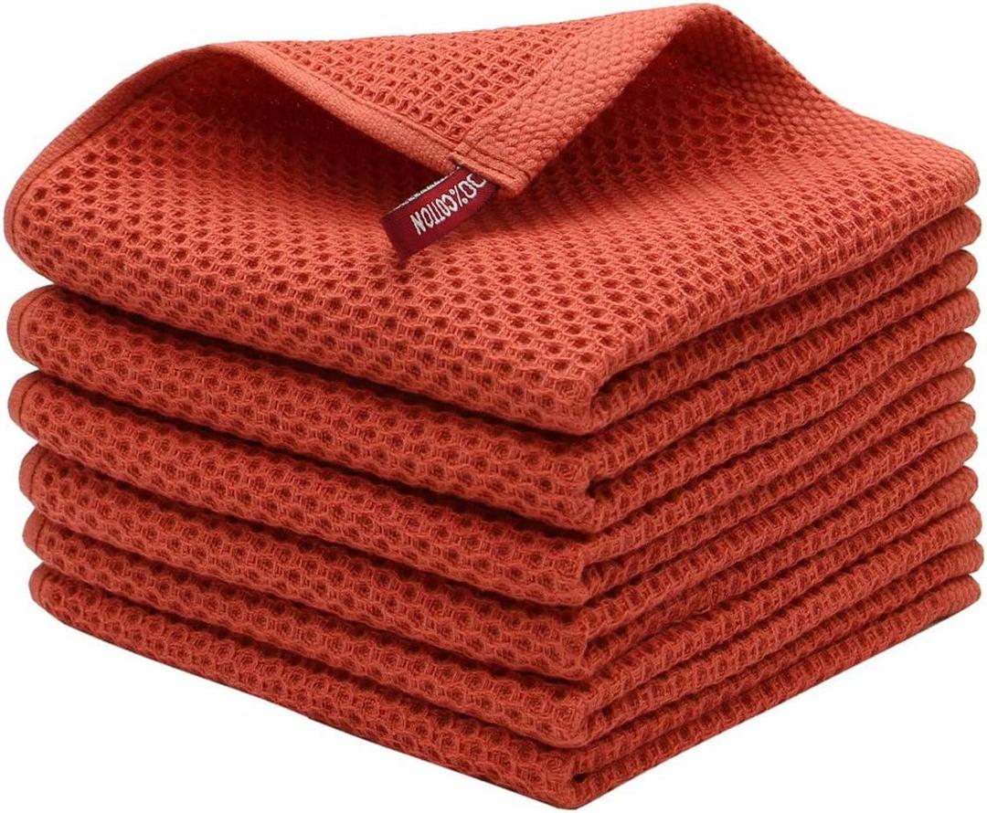 Mia'sDream Natural Cotton Waffle Weave Kitchen Tidy Dish Cloths Drying Rags Cleaning Cloth, Soft and Absorbent Kitchen Hand Towel Washcloths, 12inchx12inch 6 Pack (Brick Red)