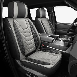 FREESOO Tundra Seat Covers 2026 2025 2024 2023 2022 Full Set, Fit for Toyota Tundra Crewmax Double Cab, Custom Truck Seat Covers with Waterproof Faux Leather Black/Grey