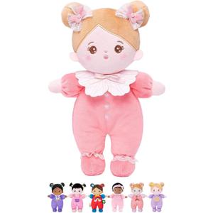 OUOZZZ Soft Baby Doll for 1 Year Old Girl Gifts - First Birthday Adorable Baby Girl Toys Ideal Baby Valentines Day Gifts Toddler Girl Toys Pink Bow 10"