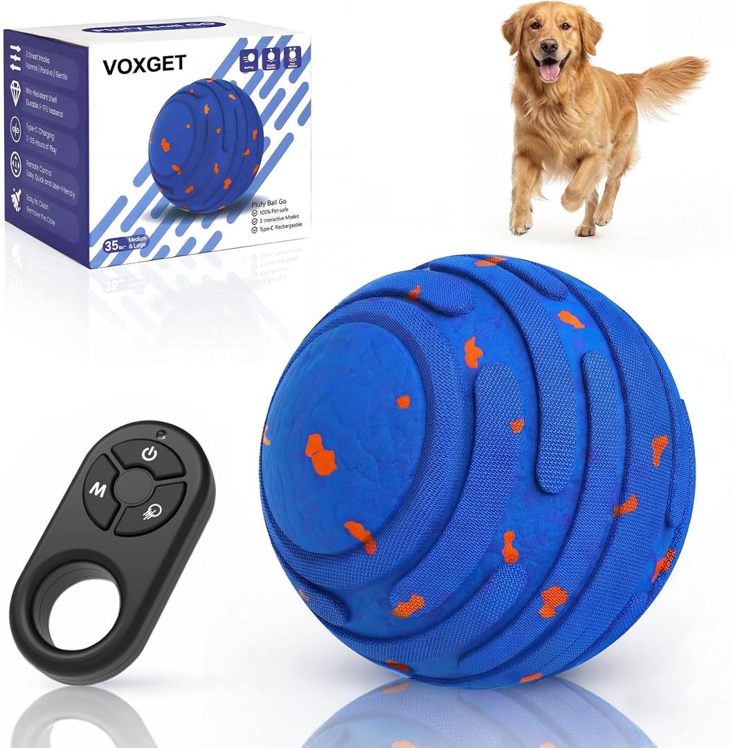 Smart Interactive Dog Toy Ball, Upgrade Automatic 3 Modes Moving Ball with Remote Control for Medium Large Dogs, Rechargeable Waterproof E-TPU Bounce & Rotating Dog Toy to Keep Busy (Dark Blue)