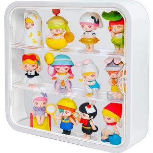 Display Case for Figures, 3 Tiers Clear Wall-Mounted Doll Storage Box, Acrylic Dustproof Action Figure Display Case with Magnetic Door Fit for Collectibles Mini Toys Lego Pop Mart, White