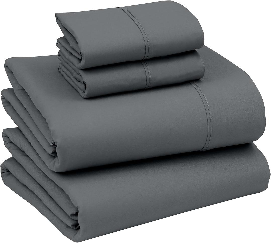 RUVANTI King Size Sheets Set, Brushed Microfiber Sheets 4 Pieces (1 Fitted Sheet, 1 Flat Sheet, 2 Pillowcases), with 15-inch Deep Pockets, Lightweight & Compfy Premium Hotel Bedding, Dark Grey