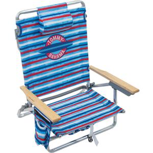 Tommy Bahama 5-Position Classic Lay Flat Folding Backpack Beach Chair, Aluminum, Red, White, and Blue Stripe