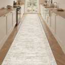 3x16 Washable Runner Rug for Hallway, Non-Slip Long Hallway Runner for Entryway, Soft Vintage Kitchen Mats for Floor, Abstract Dining Room, Bedroom, Living Room Rugs (3'x16', Beige/Ivory)