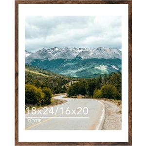 Wood 18x24 Picture Frame with 16x20 Mat Deep Brown, Display 16x20 with Mat or 18x24 Without Mat, Wood 18 by 24 Photo Frame, 18 x 24 Frame for Wall Hanging Display, Deep Brown