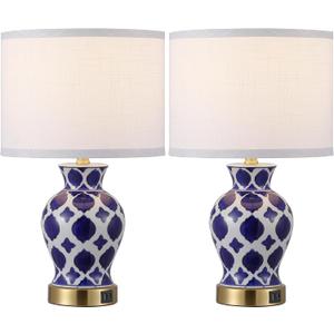 EOEYYOYB Set of 2 Ceramic Bedside Table Lamp, Minimalist Glazed Ceramic Base with Fabric Shade, 3 Way Dimmable Small Modern Accent Lamp for Soft Lighting, Perfect for Bedroom, Nightstand, Reading