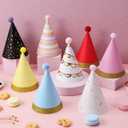Birthday Party Hats 16 Pcs - Colorful Cone Hats with Pom Poms for Kids Party Supplies - Birthday Hat for Celebration, Children's Day Party Favors, Photo Props