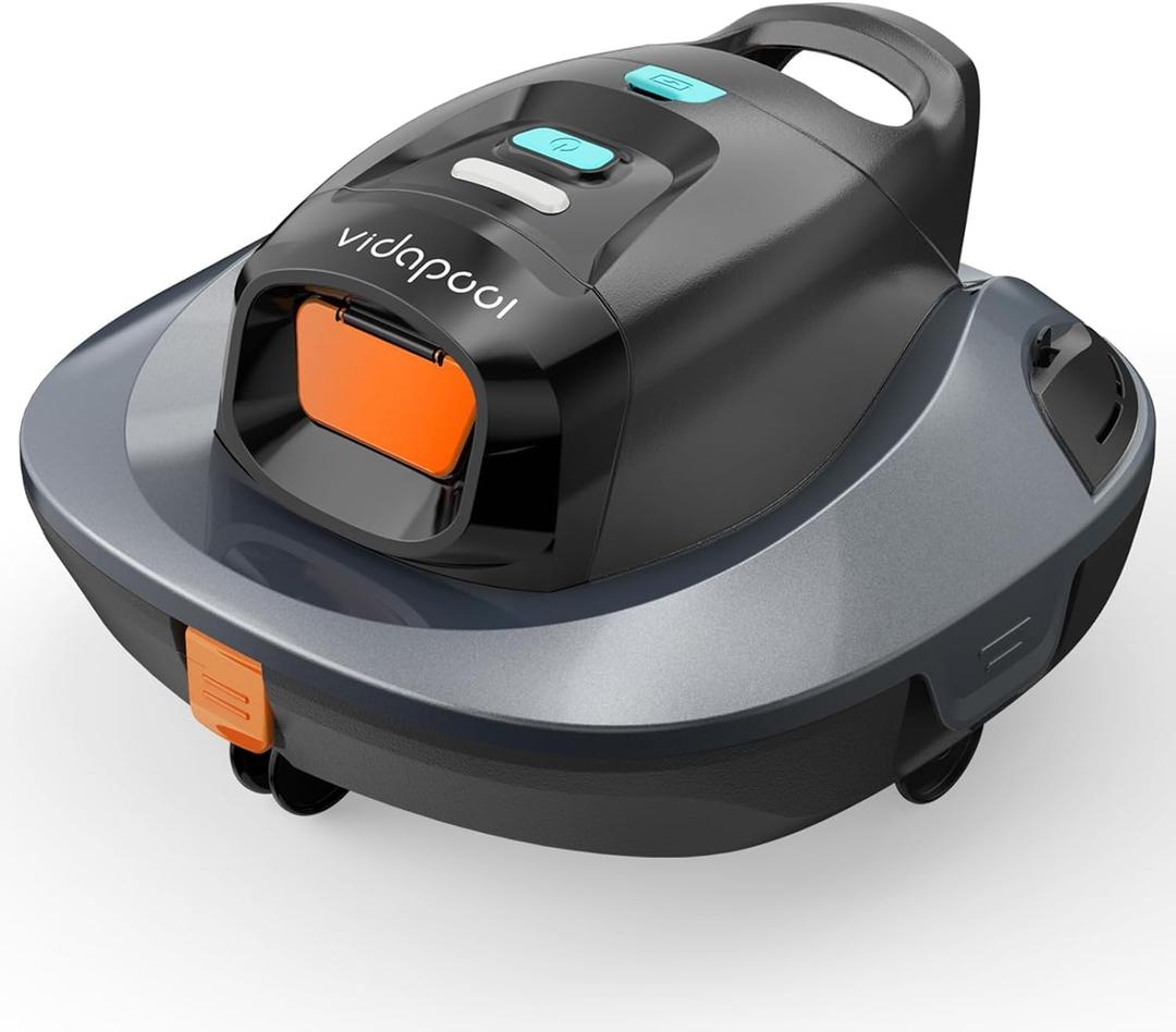 Robotic Pool Vacuum Cleaner,Portable Swimming Pool Vacuum Self-Parking Technology with LED Indicator,Ideal for Above Ground/Flat Pools up to 860 Sq.Ft,Lasts 90 Mins-Grey (Gray)