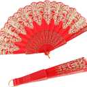 INNOLIFE Spanish Folding Retro Pattern Hand Fan for Women, Handheld Chinese Folding Fan Hand Fan for Party Dancing Wedding and Home Decoration (Red)