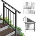 Adjustable Handrails for Outdoor Steps Black Metal Stair Railing with Flexible Angle Design, 3 Steps Handrail or Horizontal Use, Wrought Iron Hand Rails with Installation Kit