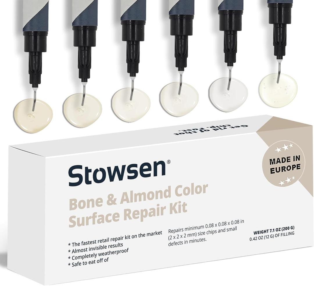 Bone & Almond Color Surface Repair Kit - Fix Chips & Defects in Minutes | Repair Tiles Bathroom Fixtures and Countertops with Ease | for Porcelain Ceramic Fiberglass Corian and Enameled Surfaces