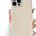 NITITOP Compatible for iPhone 15 Pro Max Case Cute for Women Girls Woven Pattern Braid Design Solid Color Soft Silicone Shockproof Cover - Apricot White