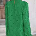 PRETTYGARDEN Tops for Women 2026 Spring Long Sleeve Blouses Dressy Casual Embroidered Eyelet Shirts Fall Going Out Outfits (Green, XXL)