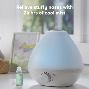 Frida Baby 3-in-1 Cool Mist Humidifier for Large Rooms, Top Fill Humidifier for Bedroom, Allergy Relief, 60 Hour Runtime + Nightlight, Auto Shut-Off, Quiet, Carry Handle, Essential Oil Diffuser