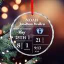 Personalized Birth Announcement Ornament, Custom Newborn Baby Birth Stats Keepsake, Customized, Nursery Decor Present Glass Ornaments (Blue, Round)